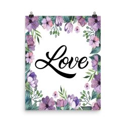 Poster Wall Art Portrait Print - Love - Watercolor Lilac Purple Flowers