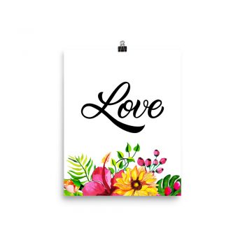 Poster Wall Art Portrait Print - Love - Watercolor Yellow Pink Hibiscus Flowers