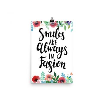 Poster Wall Art Portrait Print - Smiles are Always in Fashion - Watercolor Red Rose Pink Flowers Green Blue Leaves