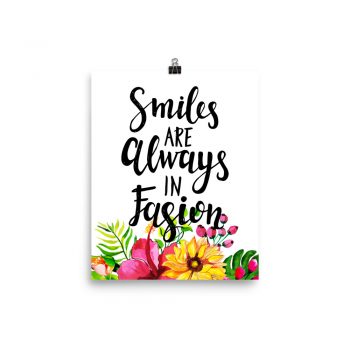 Poster Wall Art Portrait Print - Smiles are Always in Fashion - Watercolor Yellow Pink Hibiscus Flowers