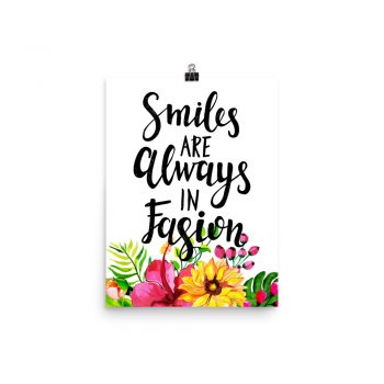 Poster Wall Art Portrait Print - Smiles are Always in Fashion - Watercolor Yellow Pink Hibiscus Flowers