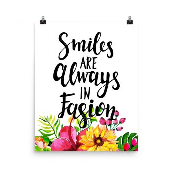 Poster Wall Art Portrait Print - Smiles are Always in Fashion - Watercolor Yellow Pink Hibiscus Flowers