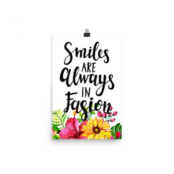 Poster Wall Art Portrait Print - Smiles are Always in Fashion - Watercolor Yellow Pink Hibiscus Flowers