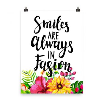 Poster Wall Art Portrait Print - Smiles are Always in Fashion - Watercolor Yellow Pink Hibiscus Flowers