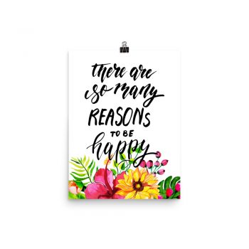 Poster Wall Art Portrait Print - There Are So Many Reasons To Be Happy - Watercolor Yellow Pink Hibiscus Flowers