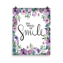 Poster Wall Art Portrait Print - You Make Me Smile - Watercolor Lilac Purple Flowers