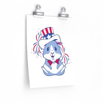 Wall Art Posters Prints - American Guinea Pig Red Wearing White and Blue Hat