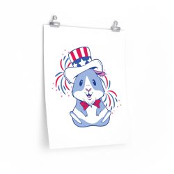 Wall Art Posters Prints - American Guinea Pig Red Wearing White and Blue Hat