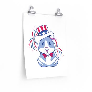 Wall Art Posters Prints - American Guinea Pig Red Wearing White and Blue Hat