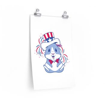 Wall Art Posters Prints - American Guinea Pig Red Wearing White and Blue Hat