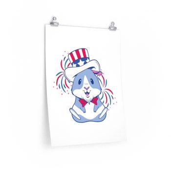 Wall Art Posters Prints - American Guinea Pig Red Wearing White and Blue Hat