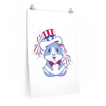 Wall Art Posters Prints - American Guinea Pig Red Wearing White and Blue Hat