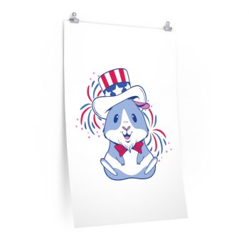 Wall Art Posters Prints - American Guinea Pig Red Wearing White and Blue Hat