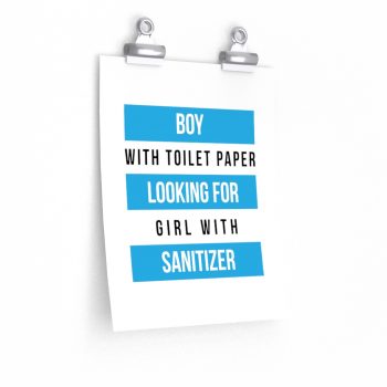 Wall Art Posters Prints - Boy With Toilet Paper Looking For Girl Wtih Sanitizer