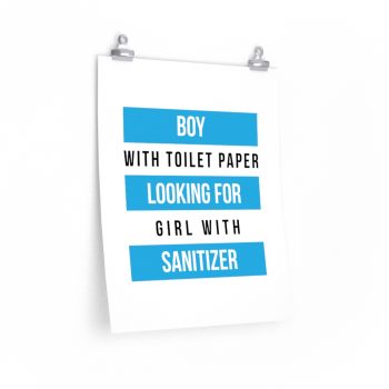 Wall Art Posters Prints - Boy With Toilet Paper Looking For Girl Wtih Sanitizer