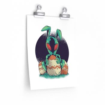 Wall Art Posters Prints - Easter Bunny Alien with Easter Eggs