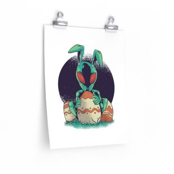 Wall Art Posters Prints - Easter Bunny Alien with Easter Eggs