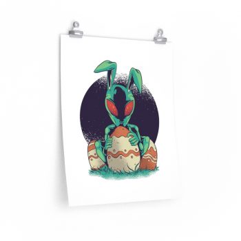 Wall Art Posters Prints - Easter Bunny Alien with Easter Eggs