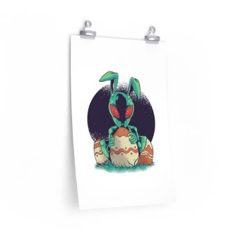 Wall Art Posters Prints - Easter Bunny Alien with Easter Eggs