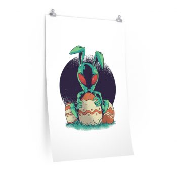 Wall Art Posters Prints - Easter Bunny Alien with Easter Eggs