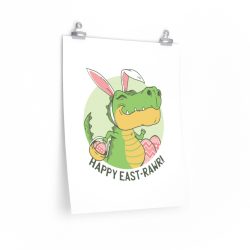 Wall Art Posters Prints - Easter Dino T Rex Dinosaur Bunny Ears Eggs