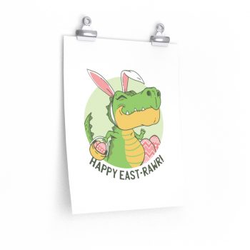 Wall Art Posters Prints - Easter Dino T Rex Dinosaur Bunny Ears Eggs