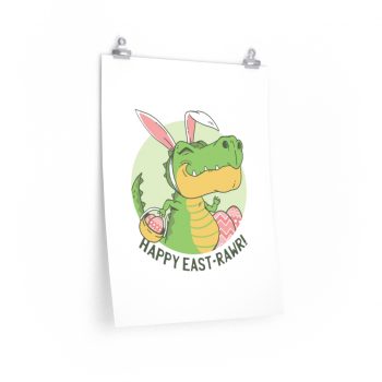 Wall Art Posters Prints - Easter Dino T Rex Dinosaur Bunny Ears Eggs