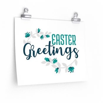 Wall Art Posters Prints - Easter Greetings Flowers Blue Teal