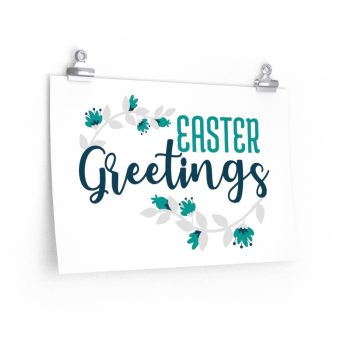 Wall Art Posters Prints - Easter Greetings Flowers Blue Teal