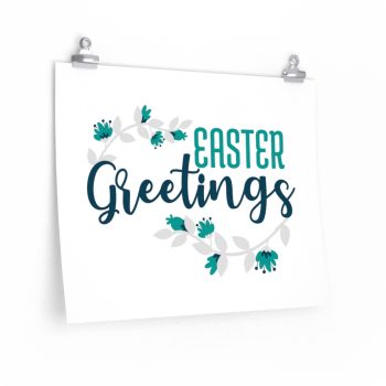 Wall Art Posters Prints - Easter Greetings Flowers Blue Teal