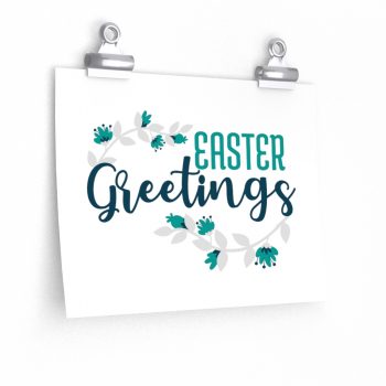 Wall Art Posters Prints - Easter Greetings Flowers Blue Teal