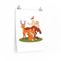 Wall Art Posters Prints - Forest Animals Fox Deer Moose Possum