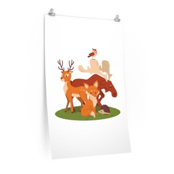 Wall Art Posters Prints - Forest Animals Fox Deer Moose Possum