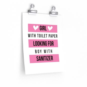 Wall Art Posters Prints - Girl With Toilet Paper Looking For Boy Wtih Sanitizer