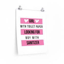 Wall Art Posters Prints - Girl With Toilet Paper Looking For Boy Wtih Sanitizer