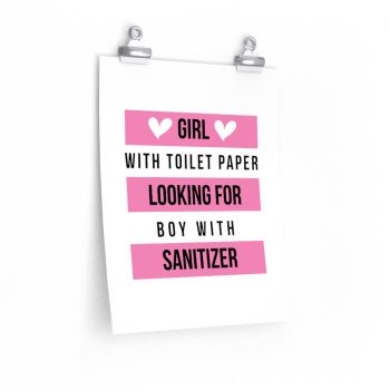 Wall Art Posters Prints - Girl With Toilet Paper Looking For Boy Wtih Sanitizer