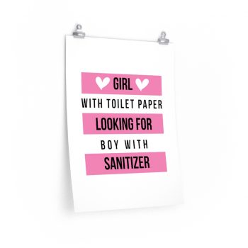 Wall Art Posters Prints - Girl With Toilet Paper Looking For Boy Wtih Sanitizer