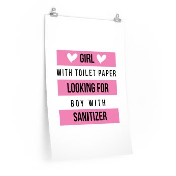 Wall Art Posters Prints - Girl With Toilet Paper Looking For Boy Wtih Sanitizer