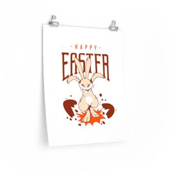 Wall Art Posters Prints - Happy Easter Bunny Breaking Eggs