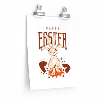 Wall Art Posters Prints - Happy Easter Bunny Breaking Eggs