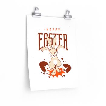 Wall Art Posters Prints - Happy Easter Bunny Breaking Eggs