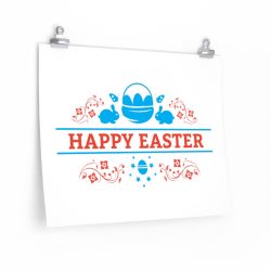 Wall Art Posters Prints - Happy Easter Bunny Eggs Red Blue