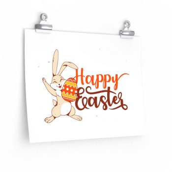 Wall Art Posters Prints - Happy Easter Cute Easter Bunny Rabbit Egg