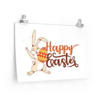 Wall Art Posters Prints - Happy Easter Cute Easter Bunny Rabbit Egg