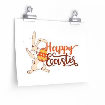 Wall Art Posters Prints - Happy Easter Cute Easter Bunny Rabbit Egg