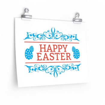 Wall Art Posters Prints - Happy Easter Eggs Red Blue