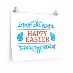 Wall Art Posters Prints - Happy Easter Eggs Red Blue