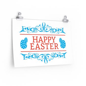 Wall Art Posters Prints - Happy Easter Eggs Red Blue