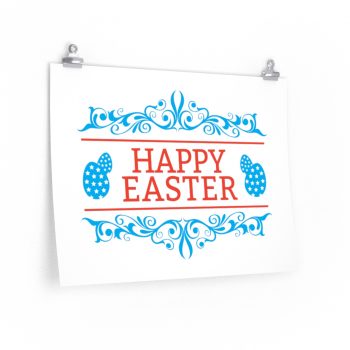 Wall Art Posters Prints - Happy Easter Eggs Red Blue