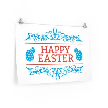 Wall Art Posters Prints - Happy Easter Eggs Red Blue